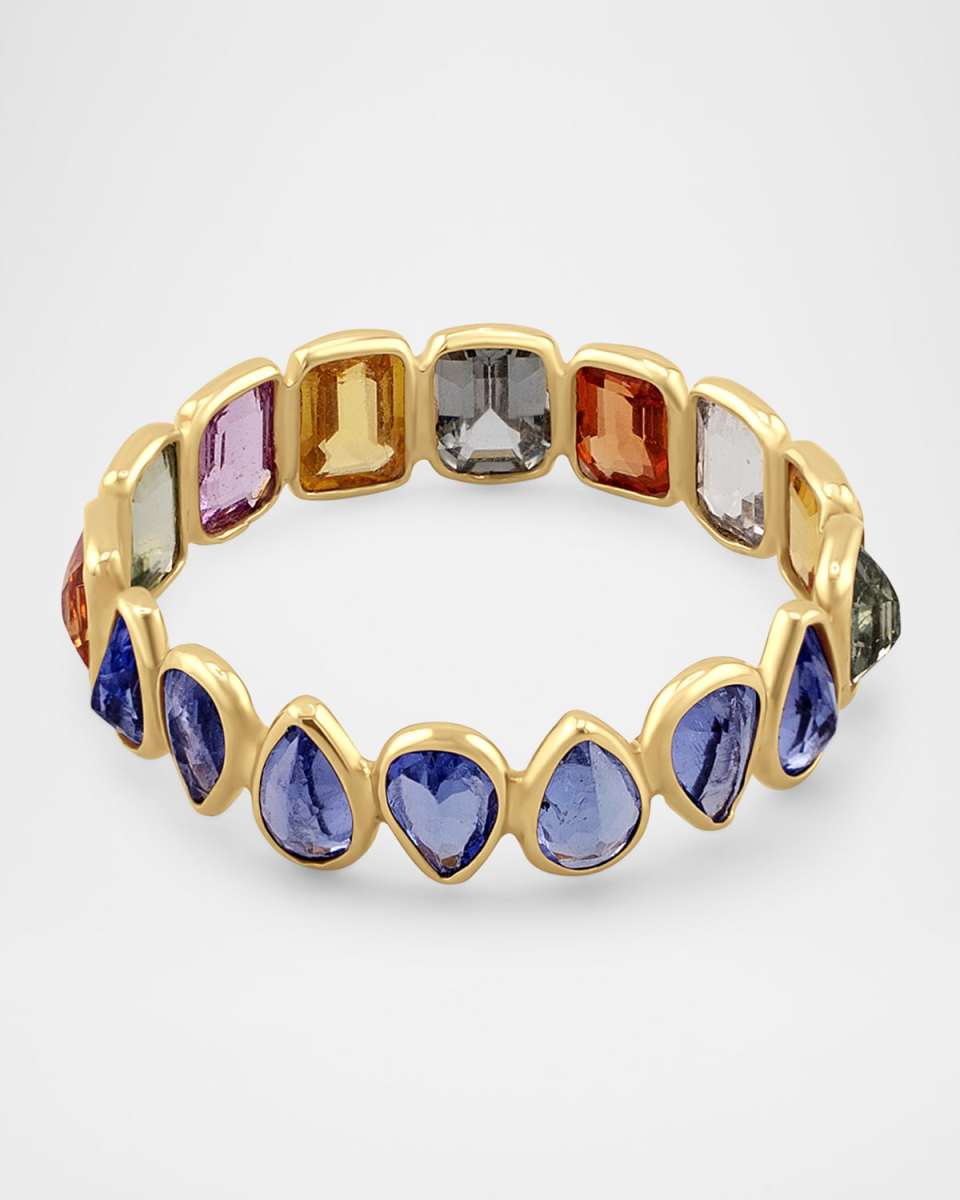 14K Yellow Gold Two-Sided Rainbow Sapphire Bezel Ring, Size
